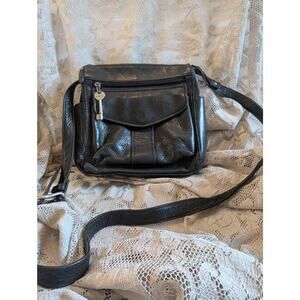 Vintage Fossil 1954 black pebbled leather crossbody bag
